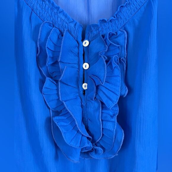 Abercrombie Kids Blue Sheer Ruffle Front Y2K Blouse Size XL Preppy Cute - Picture 2 of 8
